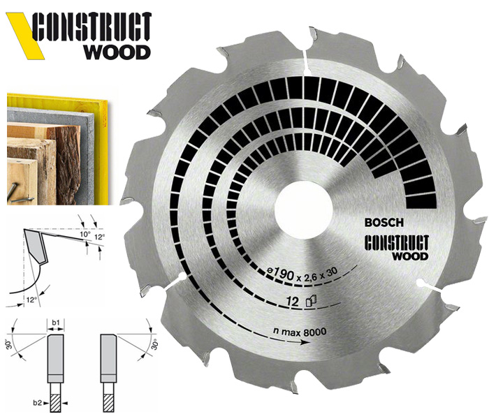 Пильний диск Bosch Construct Wood 190 мм 12 зуб. (2608640633)