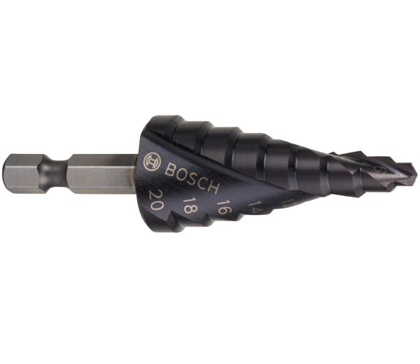 Сверло конусное ступенчатое по металлу Bosch HSS-AlTiN 4-20 мм HEX 1/4" (2608588070)