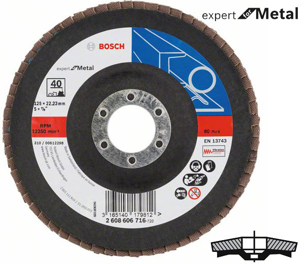 Коло шліфувальне пелюсткове, Bosch K40 125 мм, Expert for Metal (2608606716)