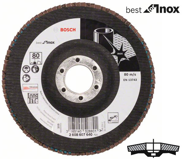 Круг шлифовальный лепестковый, Bosch K80 125 мм, Best for Inox (2608607640)