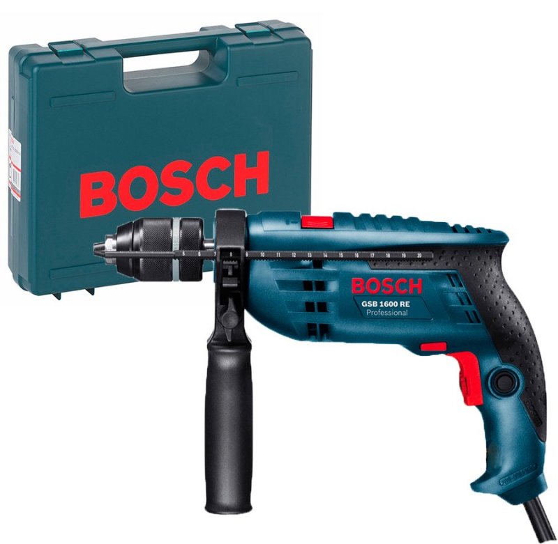 Ударний дриль Bosch GSB 1600 RE + валіза (060121812C)  фото 1