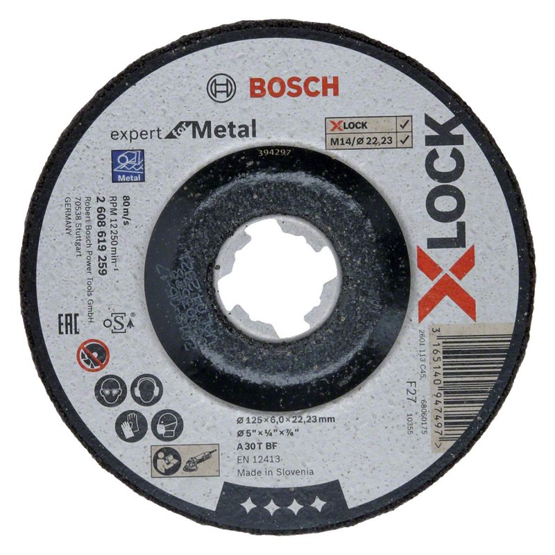 Обдирочный диск по металлу Bosch X-LOCK Expert for Metal 125x6x22.2 мм вогнутый (2608619259) 