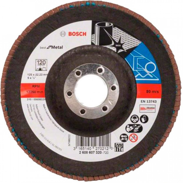 Пелюсточний шліфкруг Bosch Best for Metal, X571, 125×22,23 мм, К120 (2608607320) 